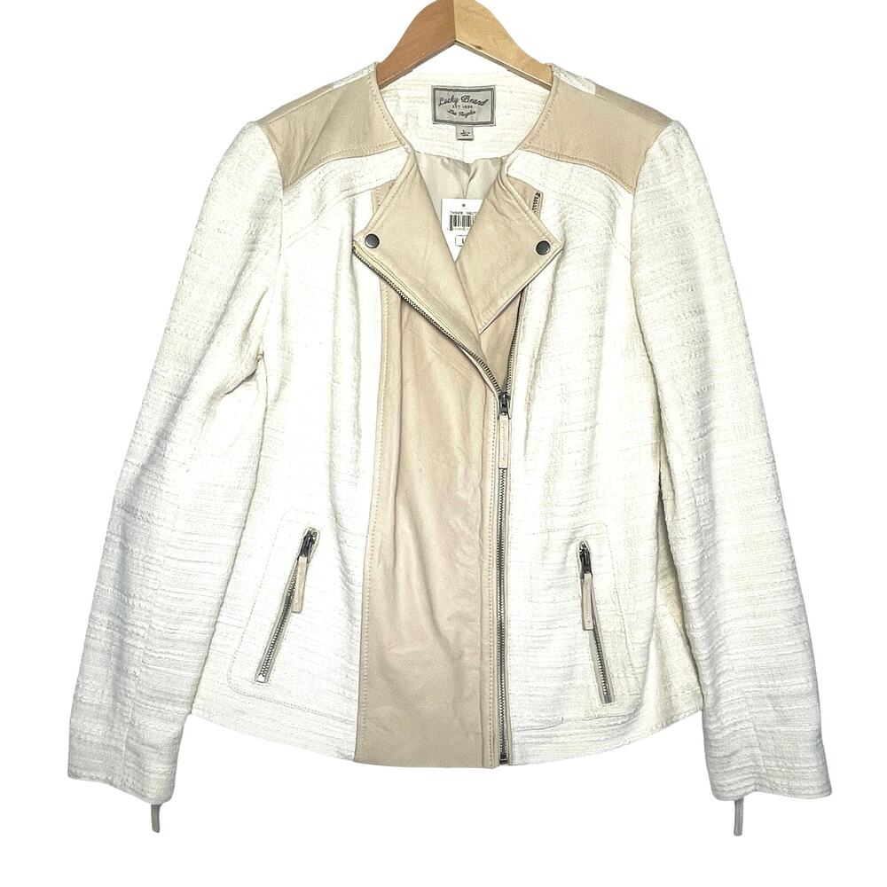 NWT LUCKY BRAND Women’s Noa Mixed Media Tweed and Leather Moto Jacket - Picture 3 of 7